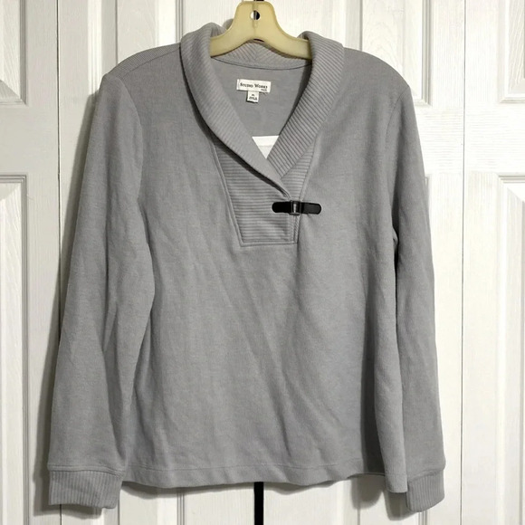 Studio works soft gray ribbed sweatshirt style top size LP - Picture 1 of 14